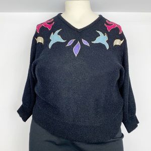 Vintage 80s Koret black embellished sweater XL